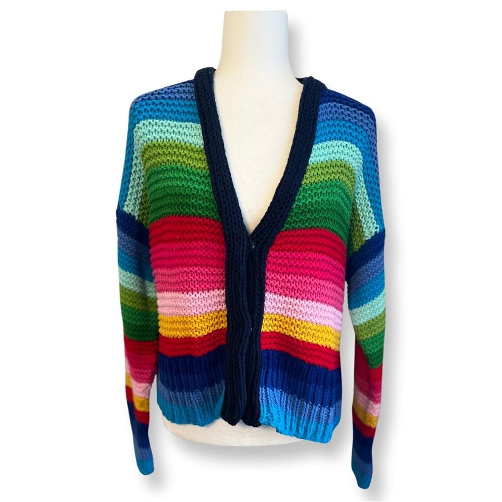 NWT Happy Sheep Short V-Neck Multi-colored Cardigan, Medium